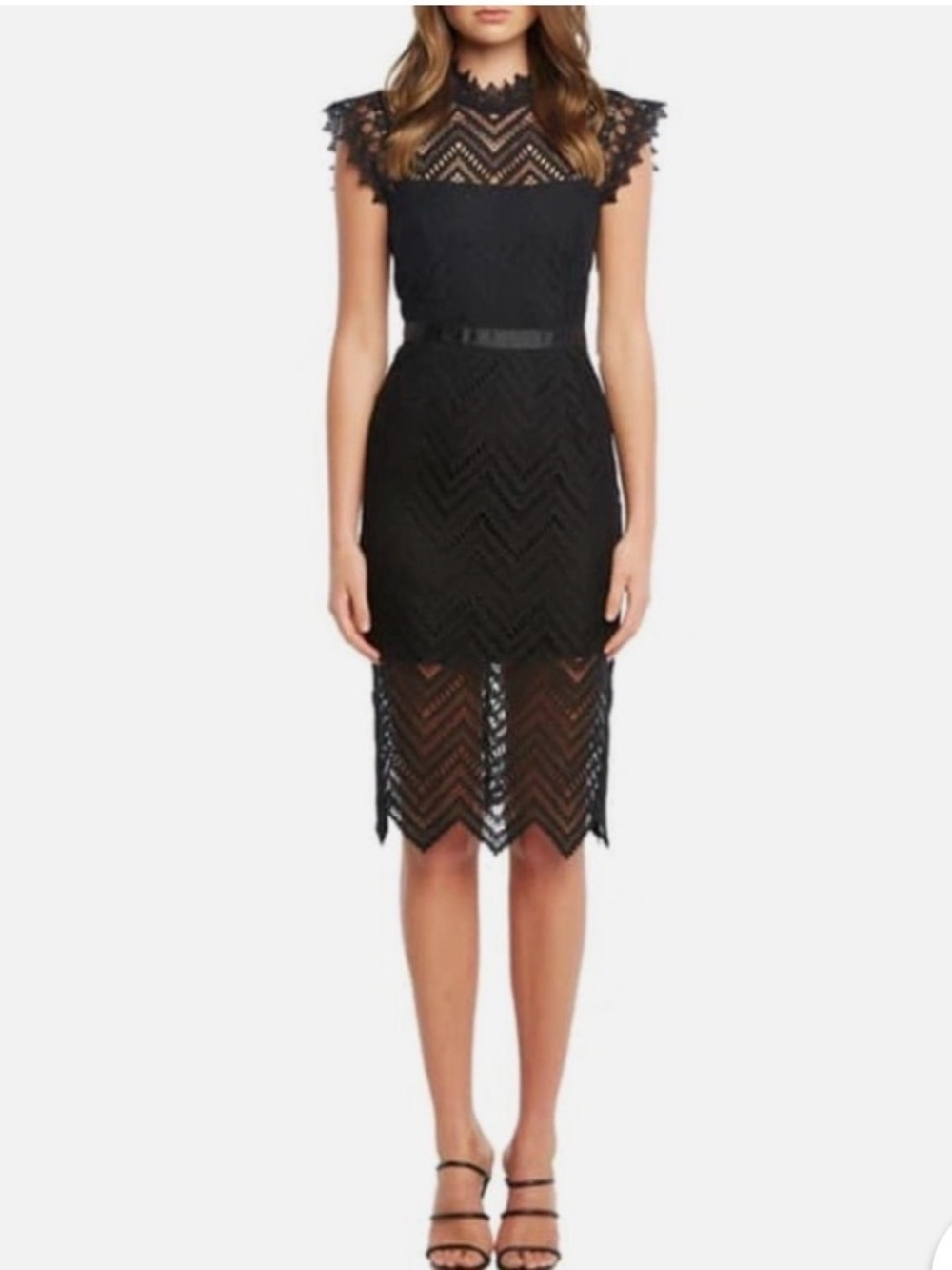New! Bardot Imogen Black Chevron Lace Cocktail Midi Dress Size XL